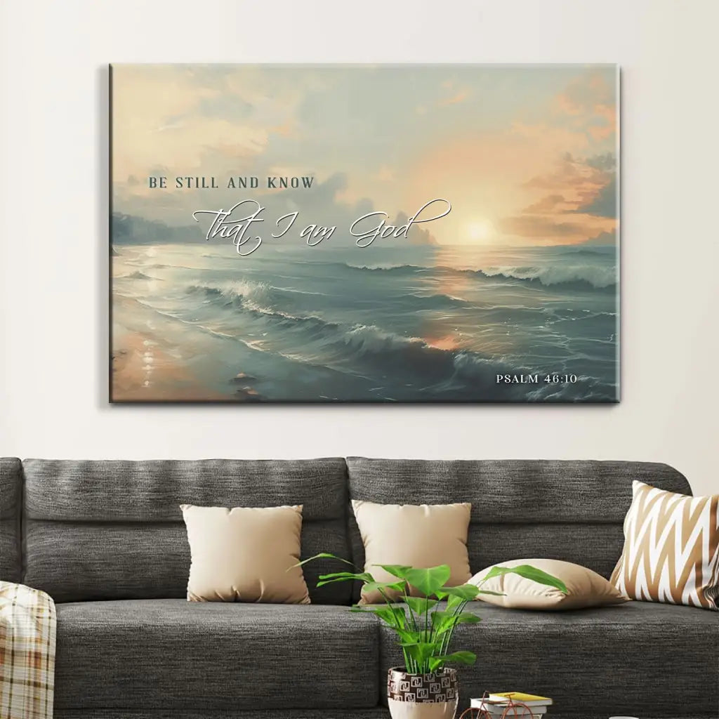 Be Still and Know, Seascape, Psalm 46:10 Wall Art Canvas Print