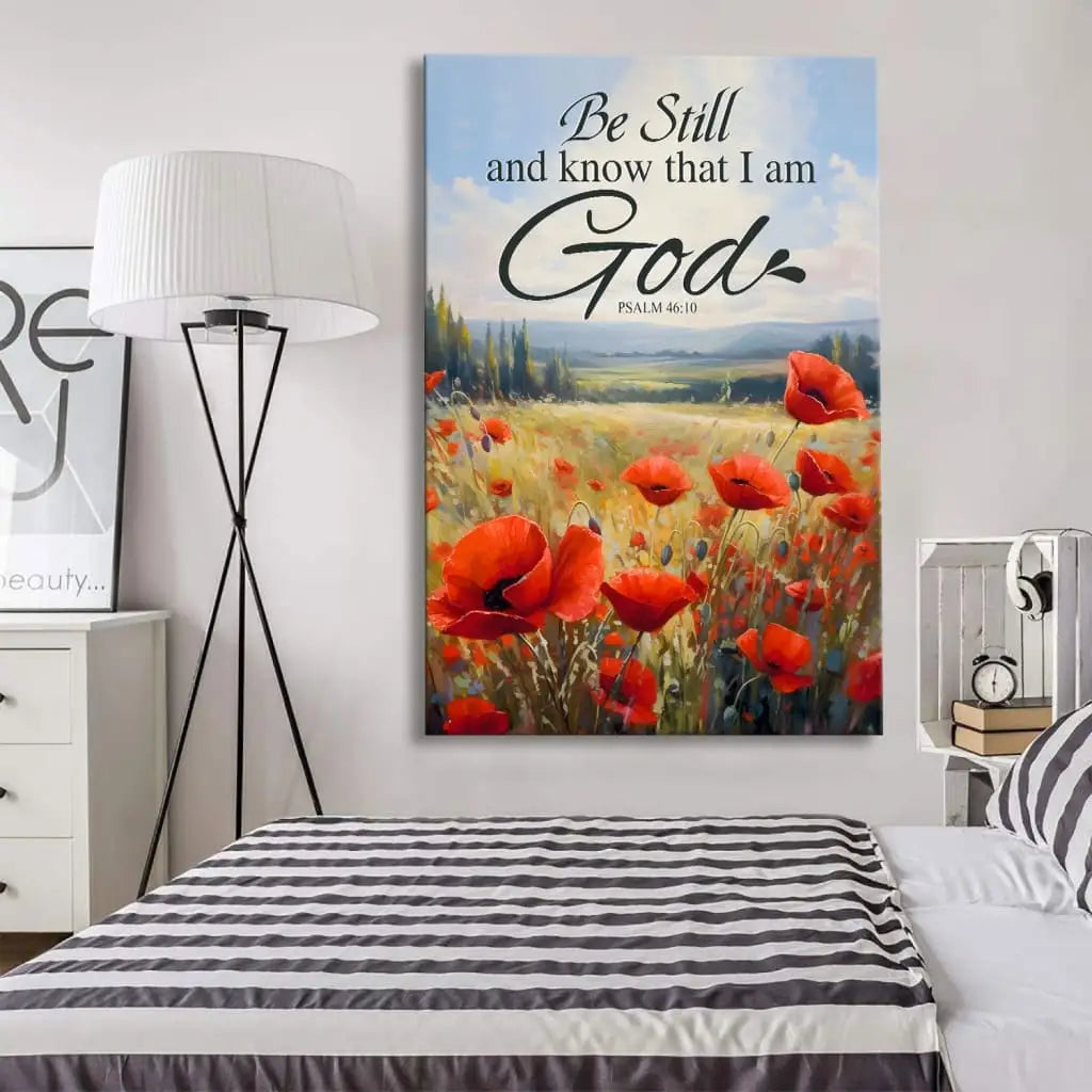 Be Still And Know That I Am God Psalm 46:10, Poppy Field, Wall Art Canvas