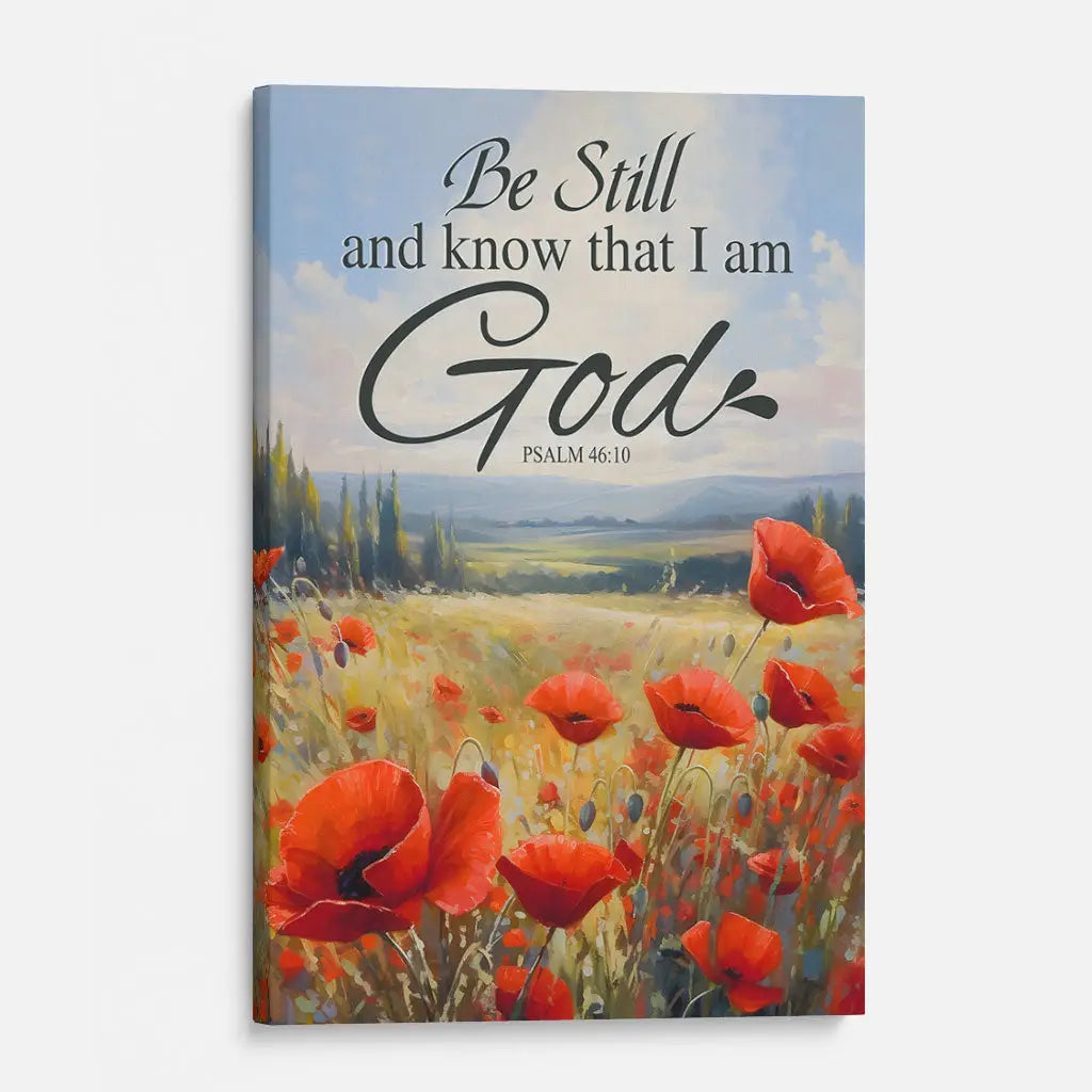 Be Still And Know That I Am God Psalm 46:10, Poppy Field, Wall Art Canvas