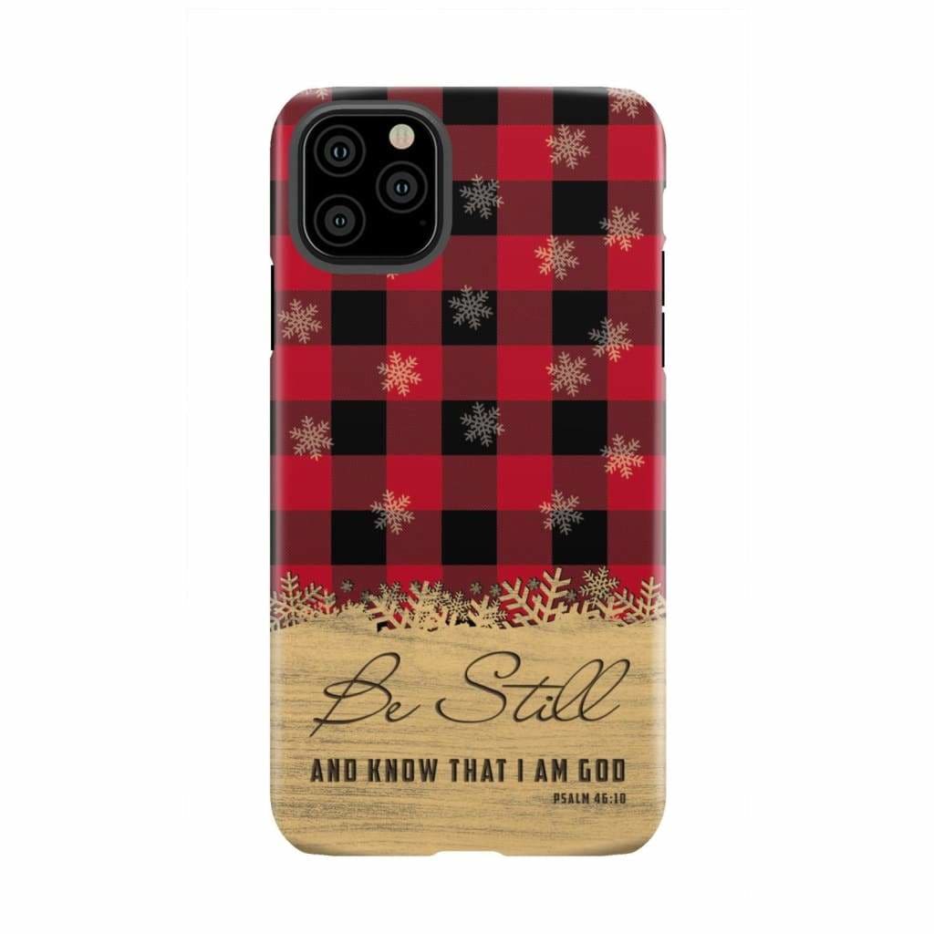 Be still and know that I am God, red black buffalo plaid, Christmas phone case