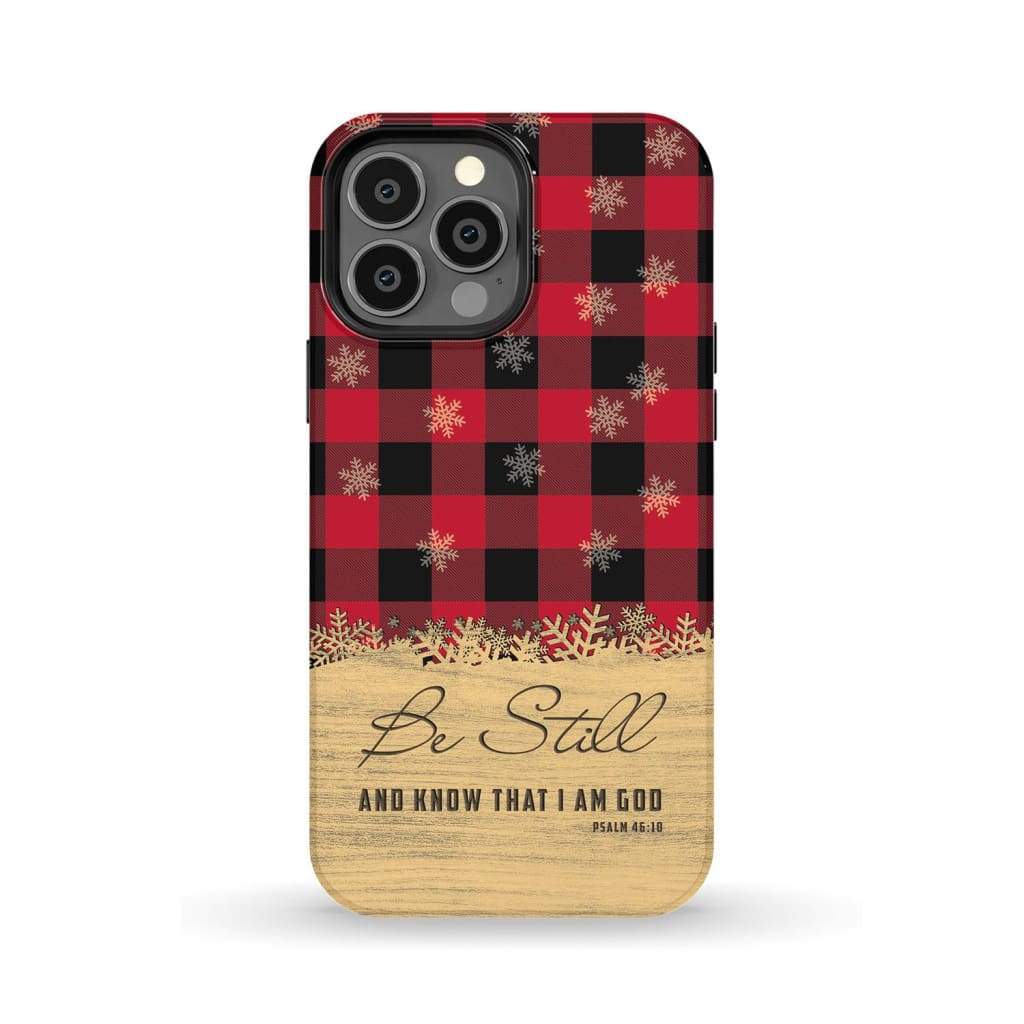 Be still and know that I am God, red black buffalo plaid, Christmas phone case