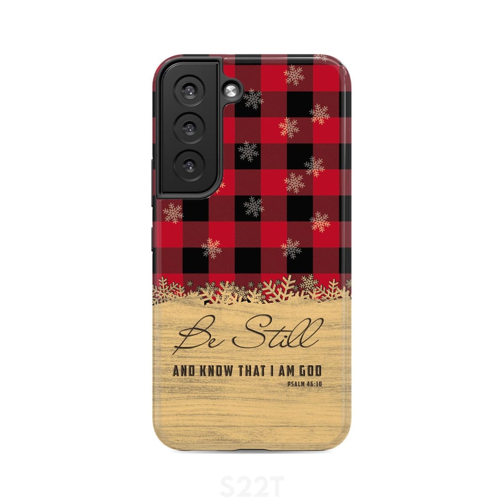 Be still and know that I am God, red black buffalo plaid, Christmas phone case