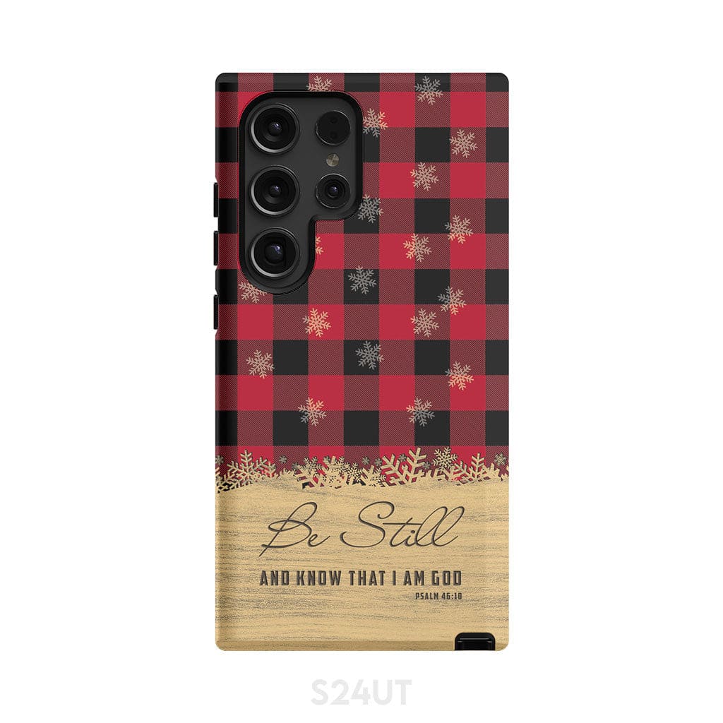 Be still and know that I am God, red black buffalo plaid, Christmas phone case