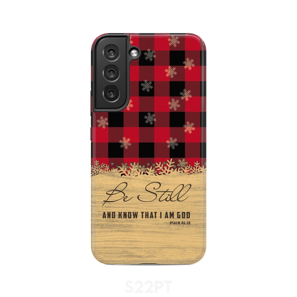 Be still and know that I am God, red black buffalo plaid, Christmas phone case