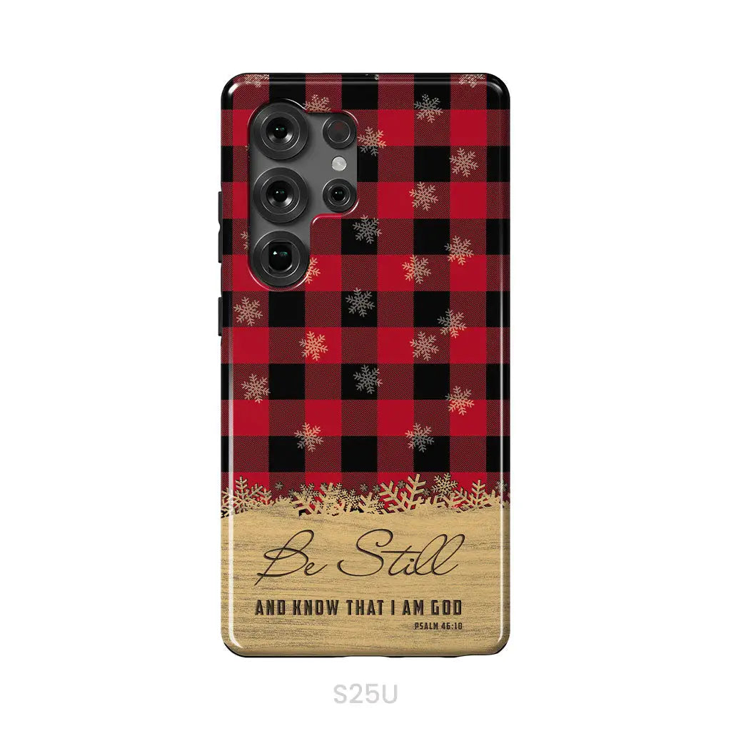 Be still and know that I am God, red black buffalo plaid, Christmas phone case