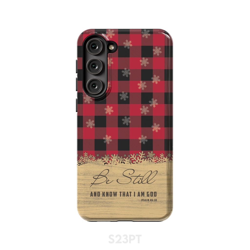 Be still and know that I am God, red black buffalo plaid, Christmas phone case