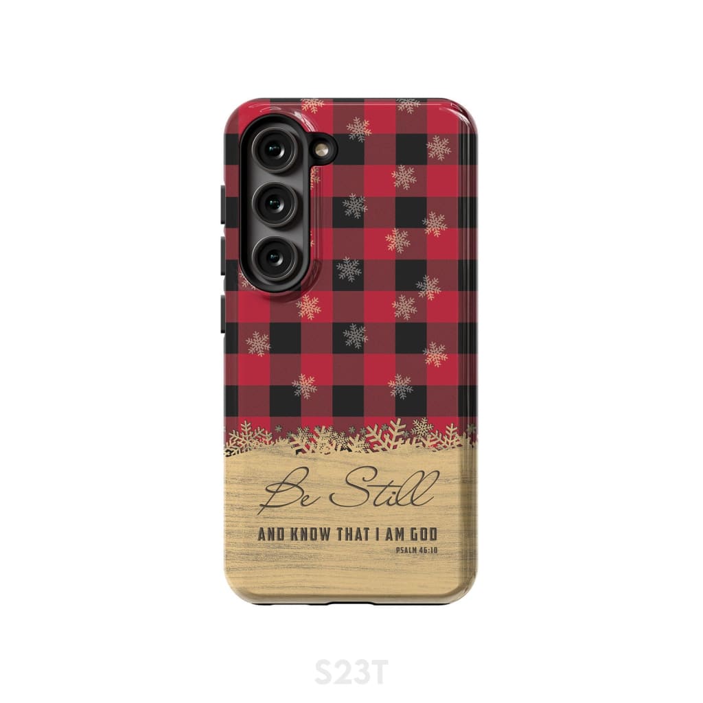 Be still and know that I am God, red black buffalo plaid, Christmas phone case
