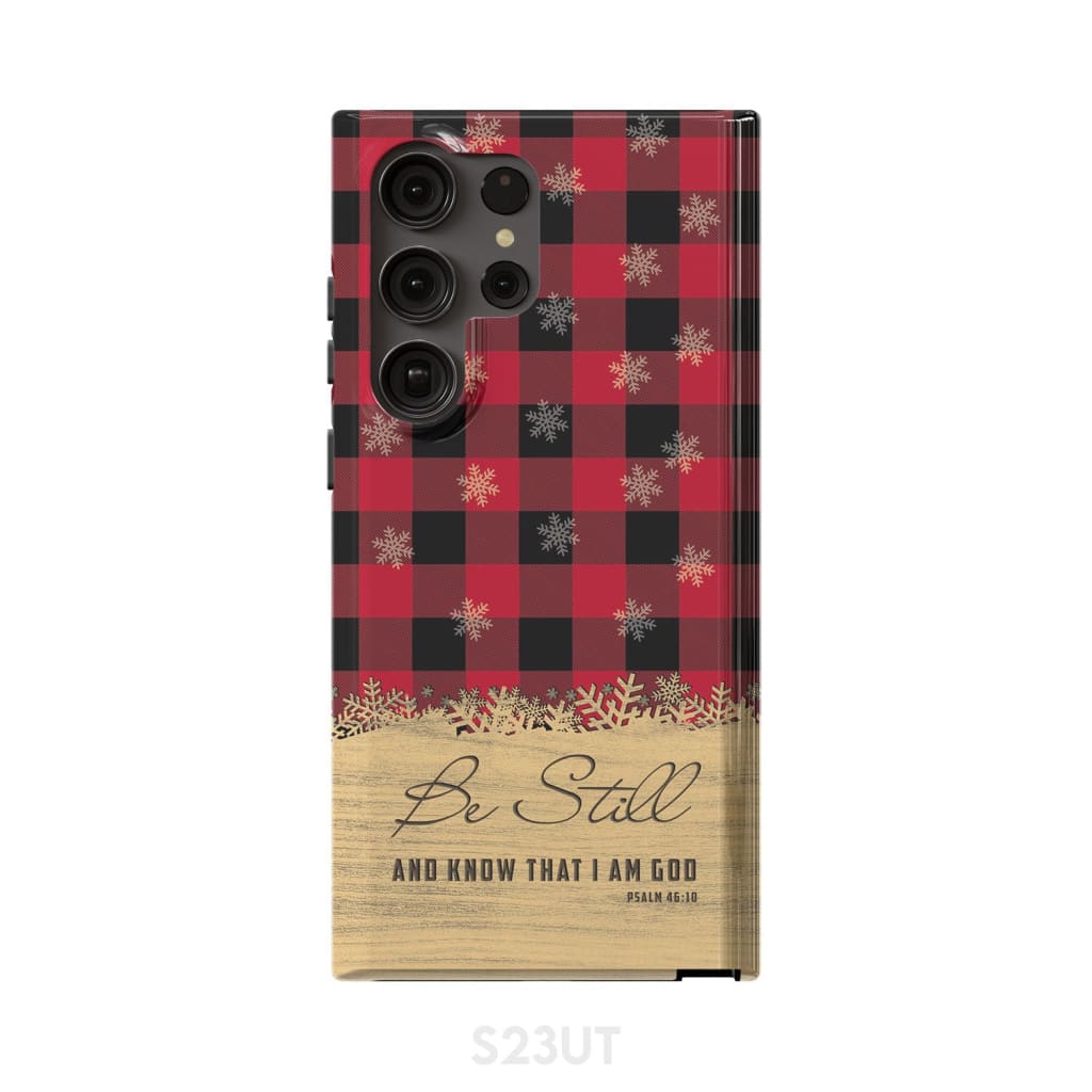 Be still and know that I am God, red black buffalo plaid, Christmas phone case