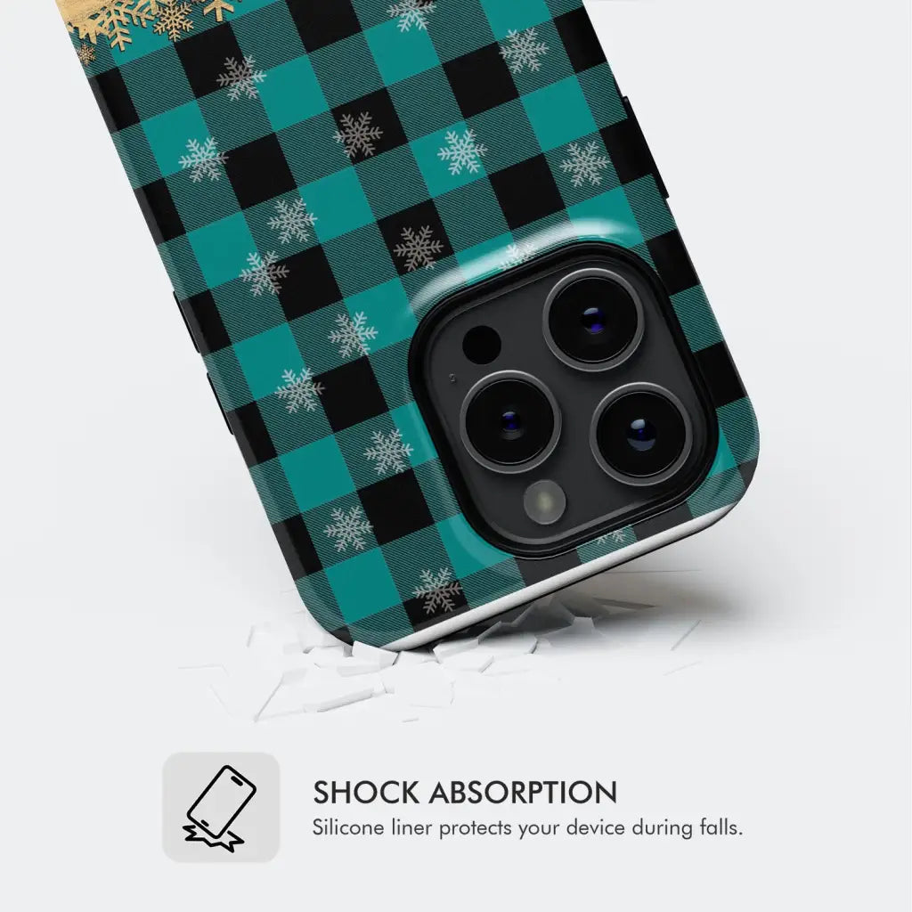 Be still and know that I am God, teal black buffalo plaid, Christmas phone case