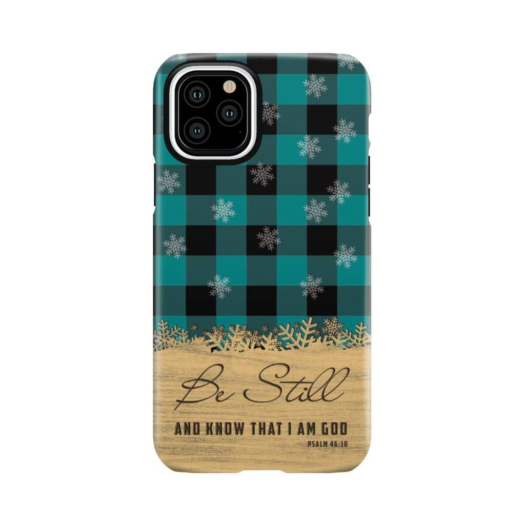 Be still and know that I am God, teal black buffalo plaid, Christmas phone case