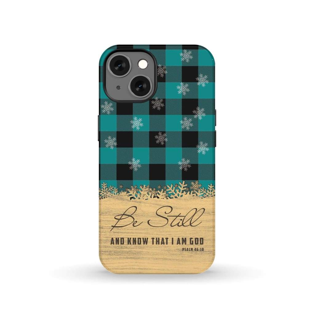 Be still and know that I am God, teal black buffalo plaid, Christmas phone case