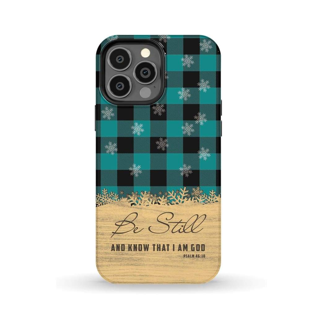 Be still and know that I am God, teal black buffalo plaid, Christmas phone case