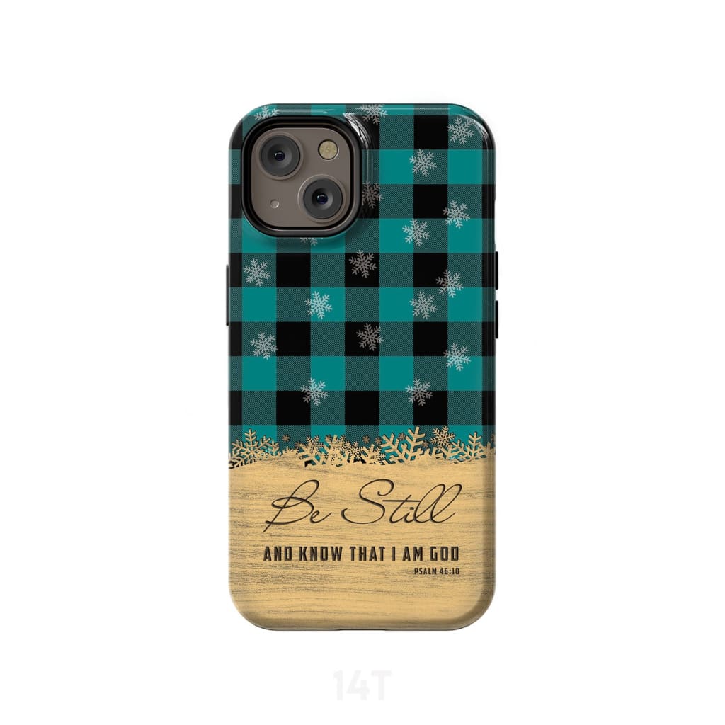 Be still and know that I am God, teal black buffalo plaid, Christmas phone case