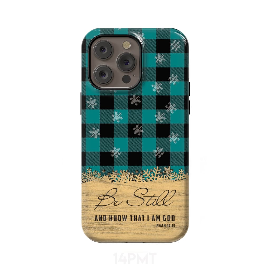 Be still and know that I am God, teal black buffalo plaid, Christmas phone case