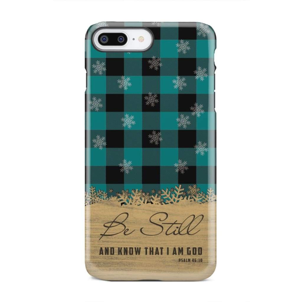 Be still and know that I am God, teal black buffalo plaid, Christmas phone case