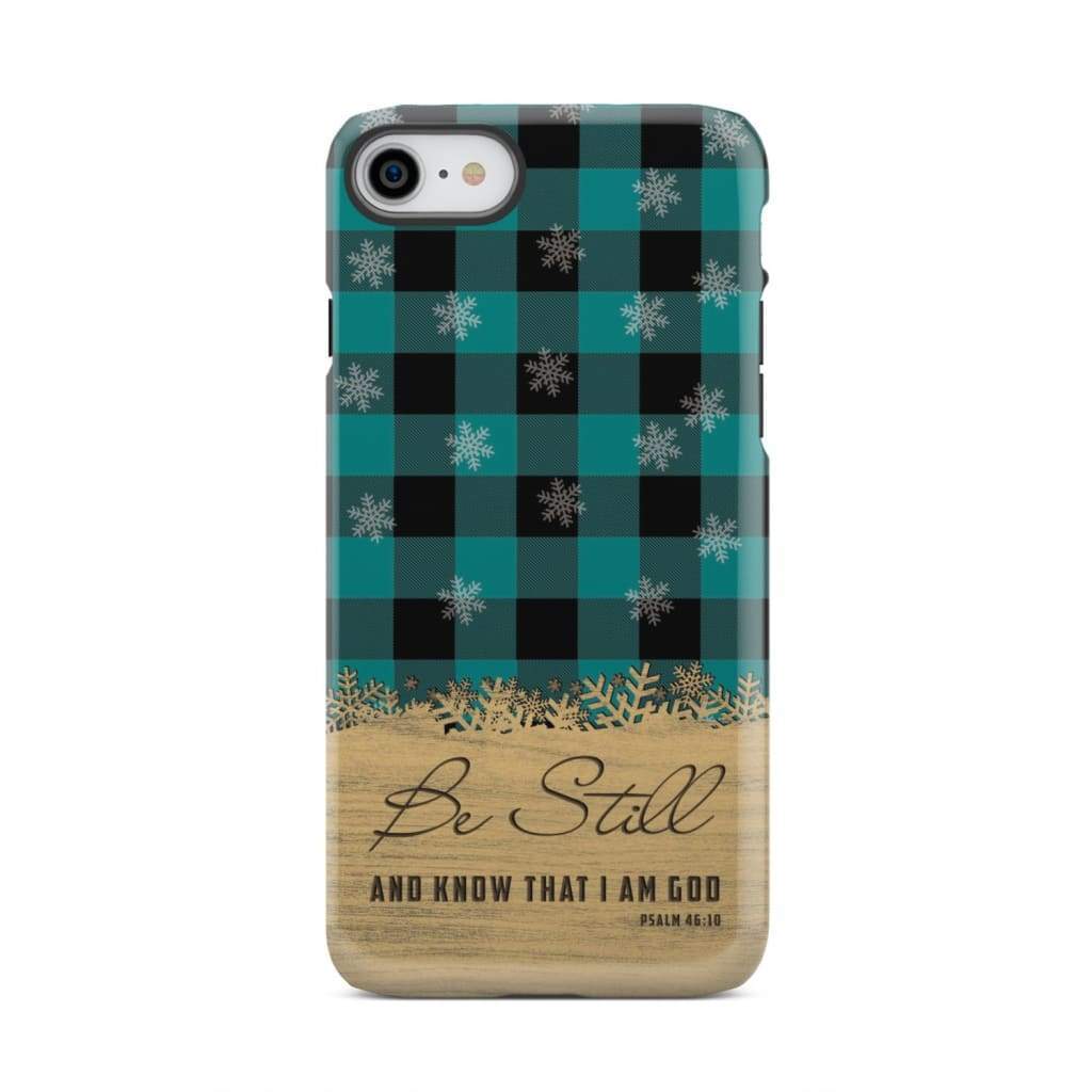 Be still and know that I am God, teal black buffalo plaid, Christmas phone case