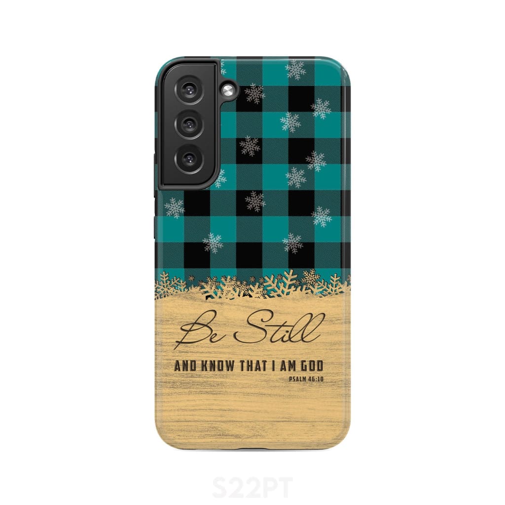 Be still and know that I am God, teal black buffalo plaid, Christmas phone case