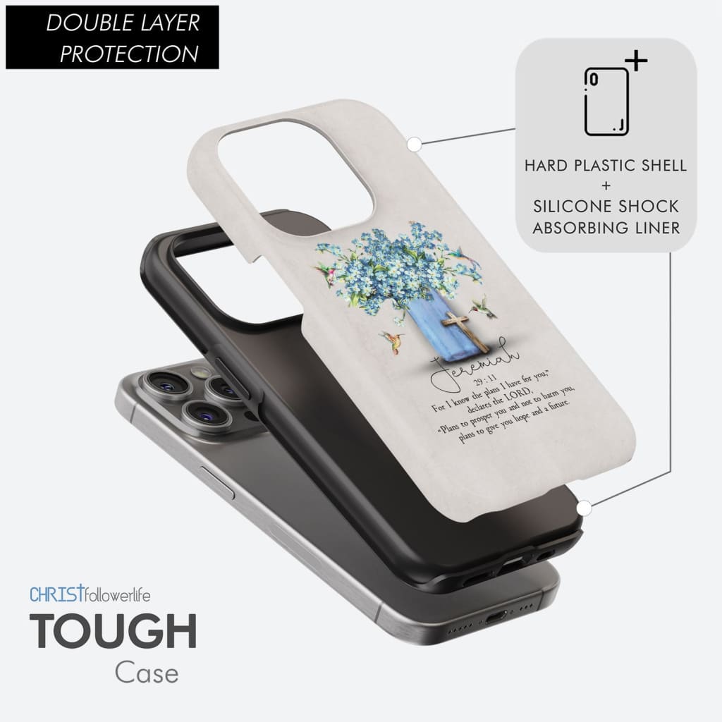 Bible Verse Phone Cases: Jeremiah 29:11 NIV, Hummingbird Flowers, Phone Case