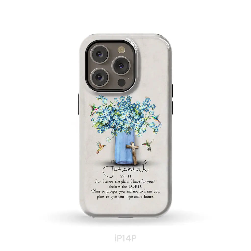 Bible Verse Phone Cases: Jeremiah 29:11 NIV, Hummingbird Flowers, Phone Case