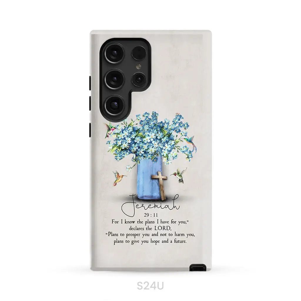 Bible Verse Phone Cases: Jeremiah 29:11 NIV, Hummingbird Flowers, Phone Case