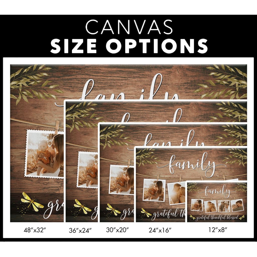 Personalized Family Grateful Thankful Blessed Wall Art Canvas With Custom Photos