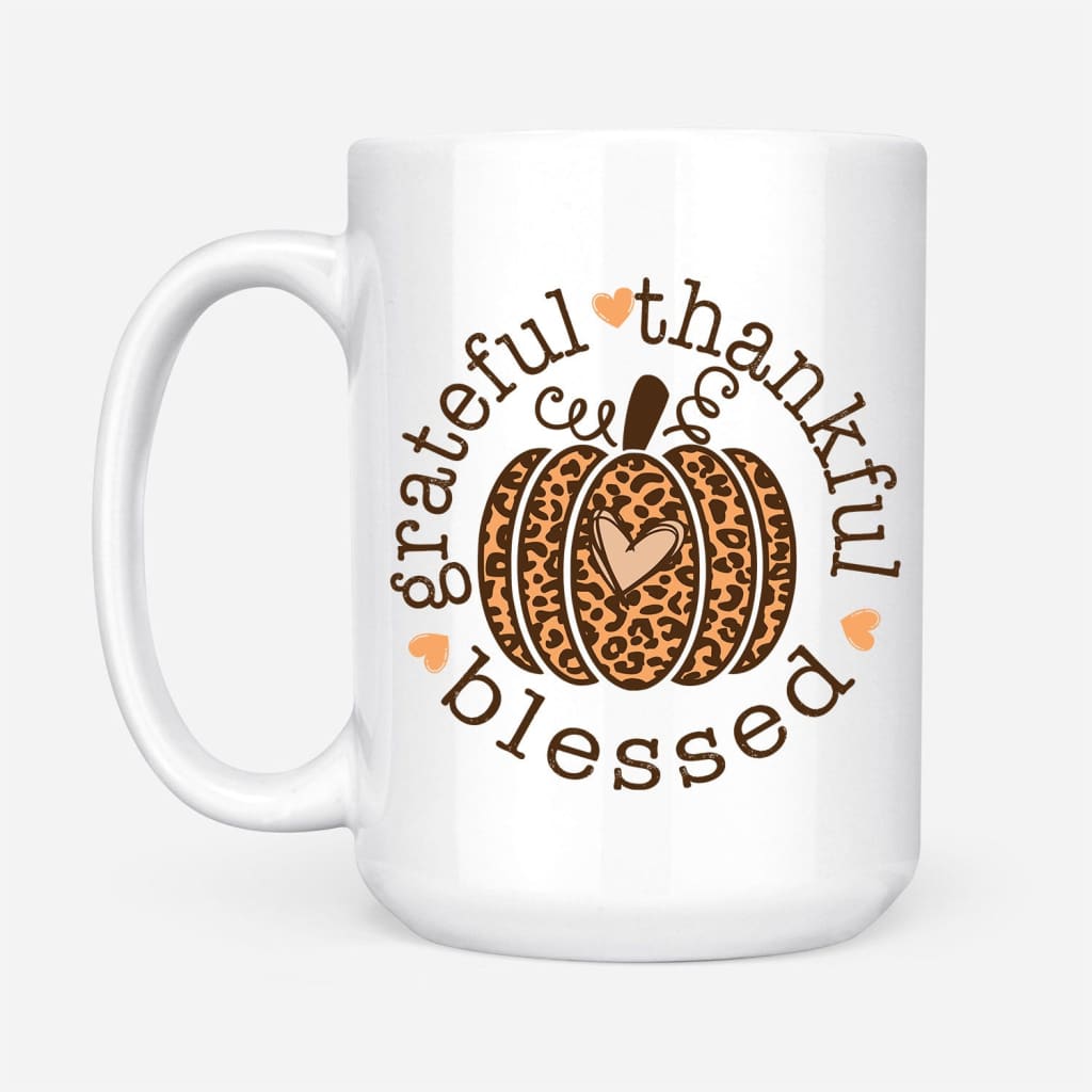 Grateful Thankful Blessed Leopard Pumpkin Coffee Mug