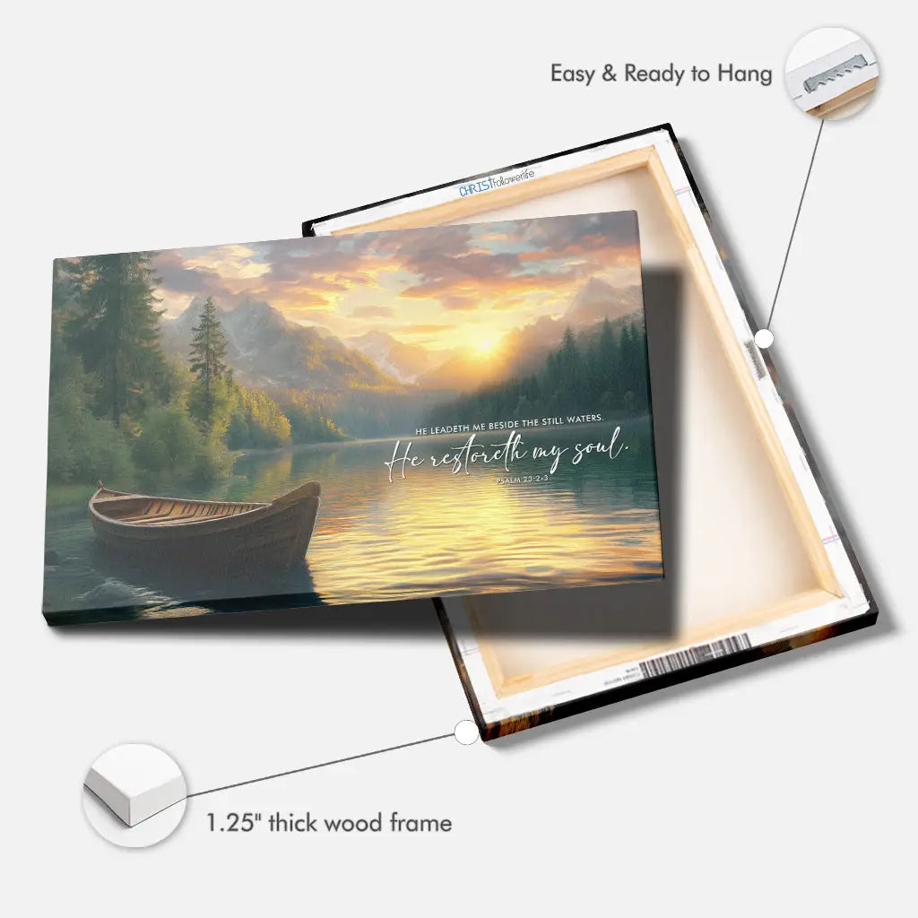 He Leadeth Me Beside The Still Waters Psalm 23:2-3 Bible Verse Wall Art Canvas