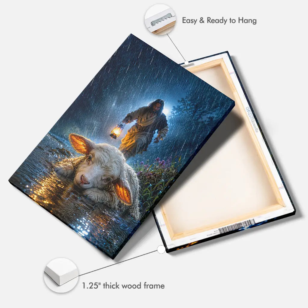 Jesus Rescues the Lost Lamb in the Storm - Christian Wall Art Canvas
