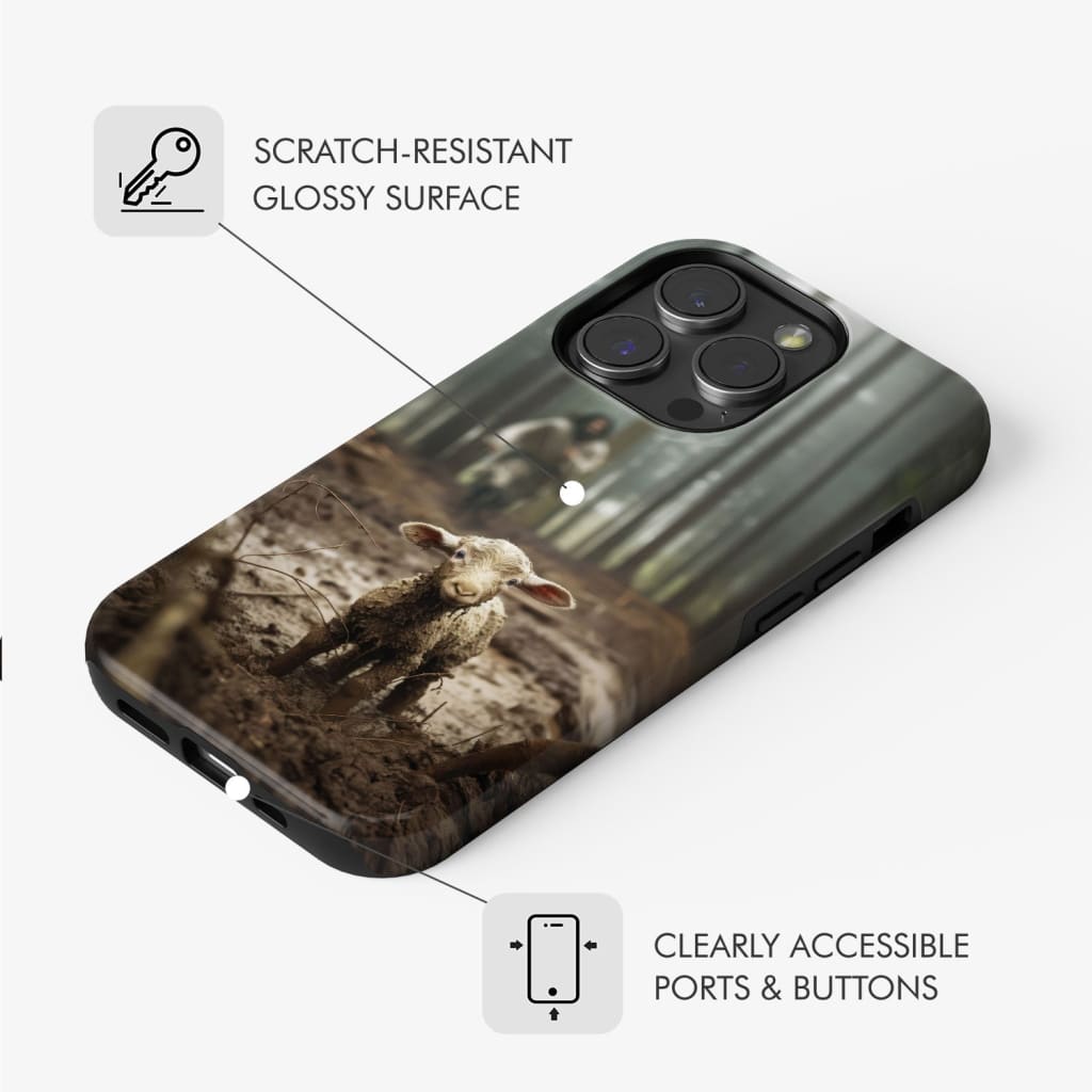 Jesus With The Sheep, Jesus Running After Lamb, Phone Case