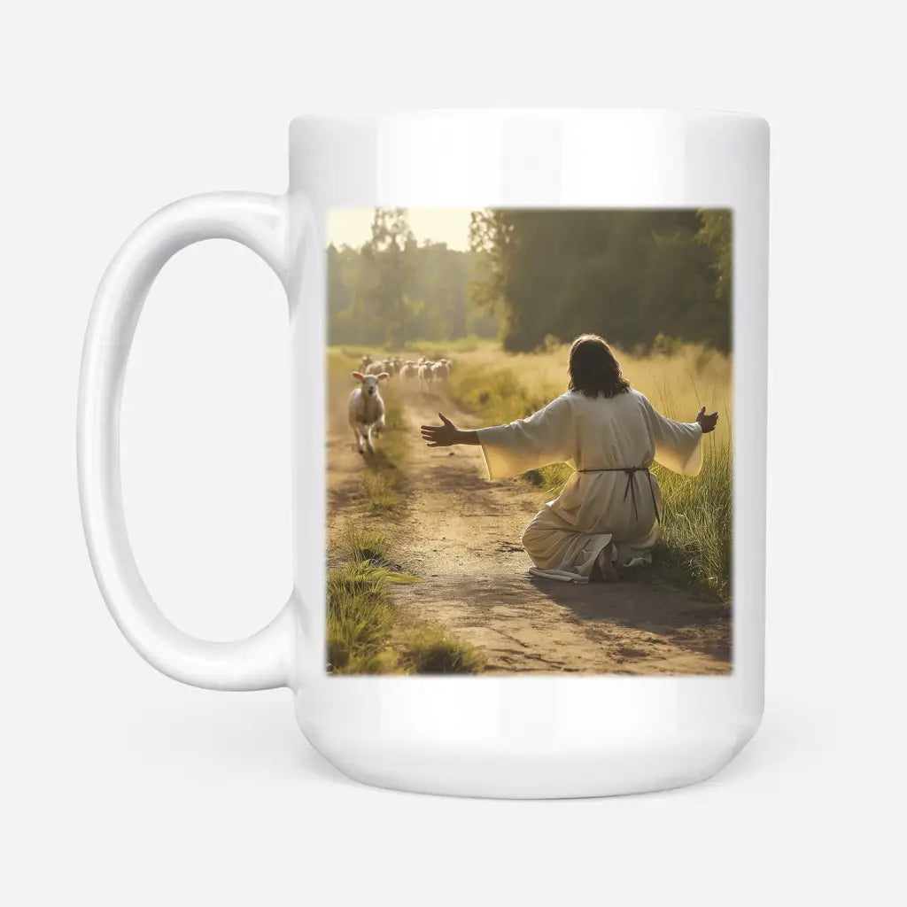 Lamb Runs to Jesus Coffee Mug