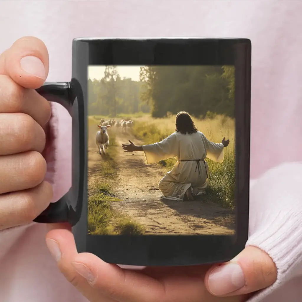 Lamb Runs to Jesus Coffee Mug