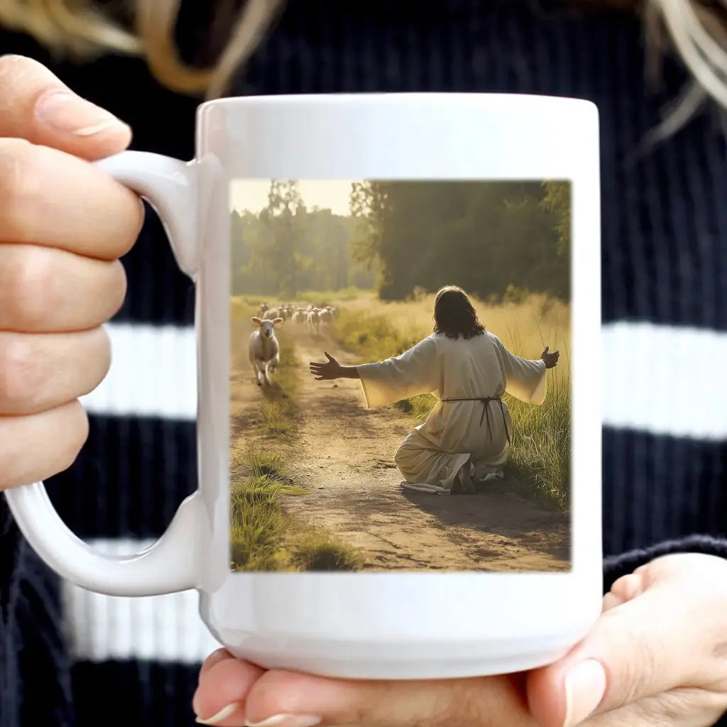 Lamb Runs to Jesus Coffee Mug