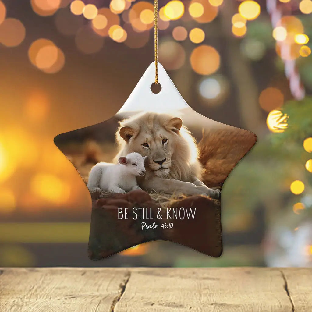 Lion and Lamb, Be Still and Know Psalm 46:10, Ornament