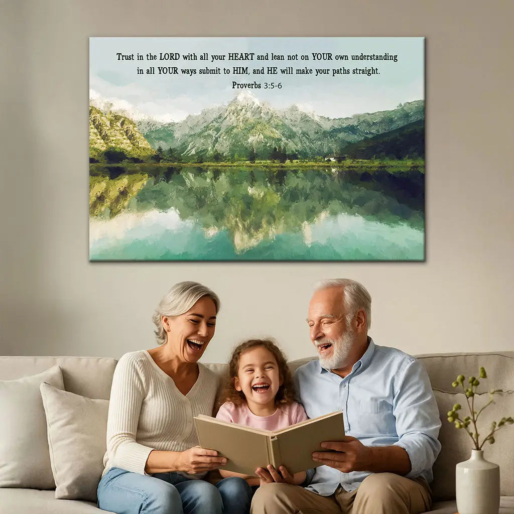 Proverbs 3:5-6 Trust In The Lord With All Your Heart, Mountain Lake, Christian Wall Art Canvas