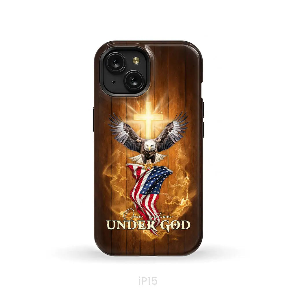 One Nation Under God, Bald Eagle With American Flag, Phone Case