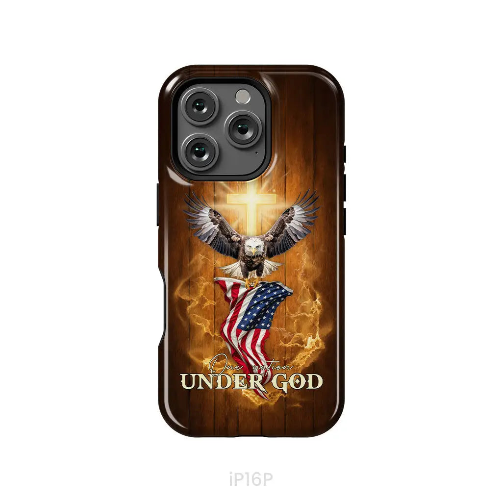 One Nation Under God, Bald Eagle With American Flag, Phone Case