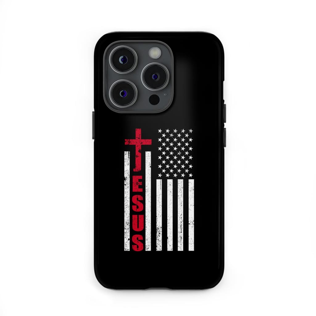 Patriotic phone cases: Jesus word cross with American flag Christian phone case