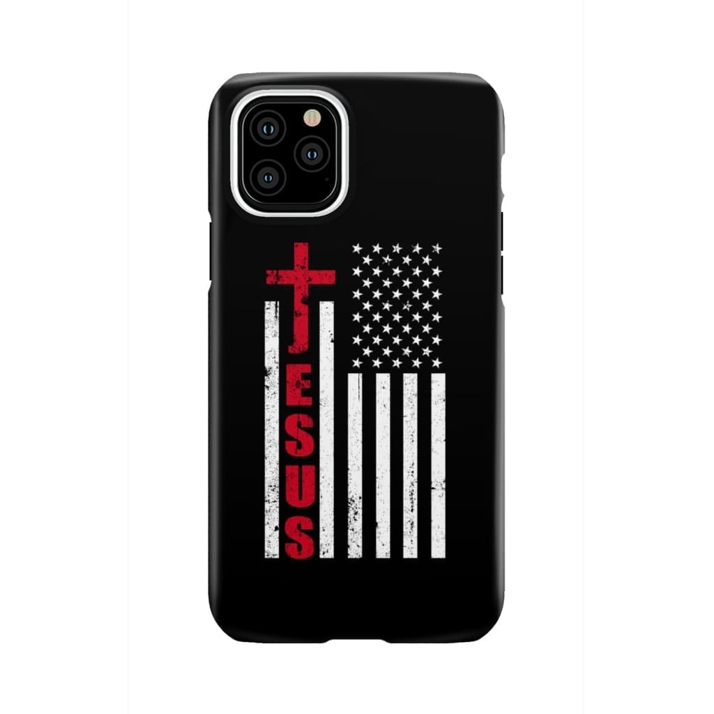 Patriotic phone cases: Jesus word cross with American flag Christian phone case