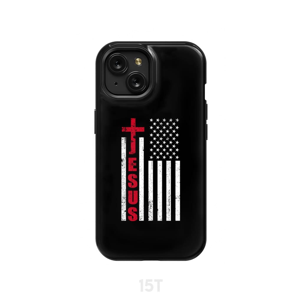Patriotic phone cases: Jesus word cross with American flag Christian phone case