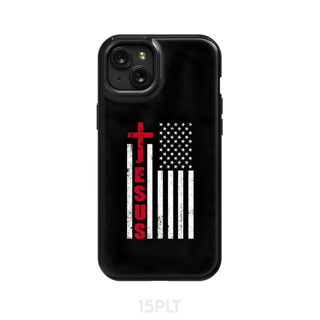 Patriotic phone cases: Jesus word cross with American flag Christian phone case