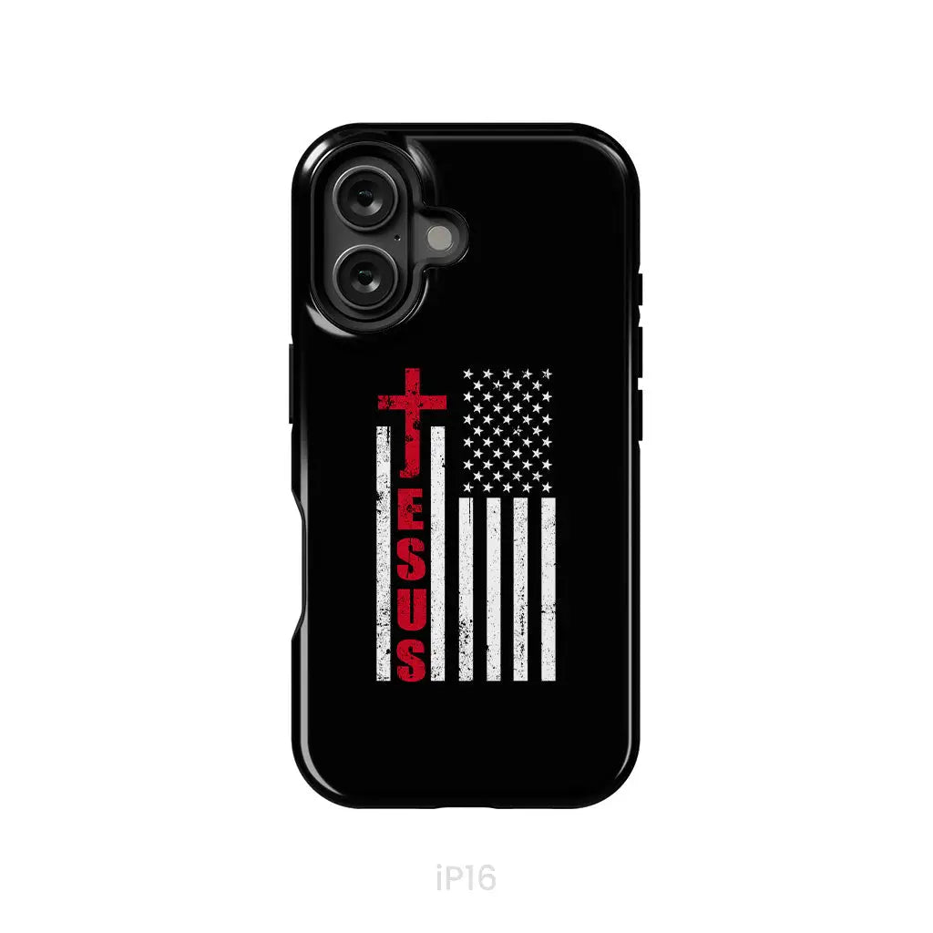 Patriotic phone cases: Jesus word cross with American flag Christian phone case