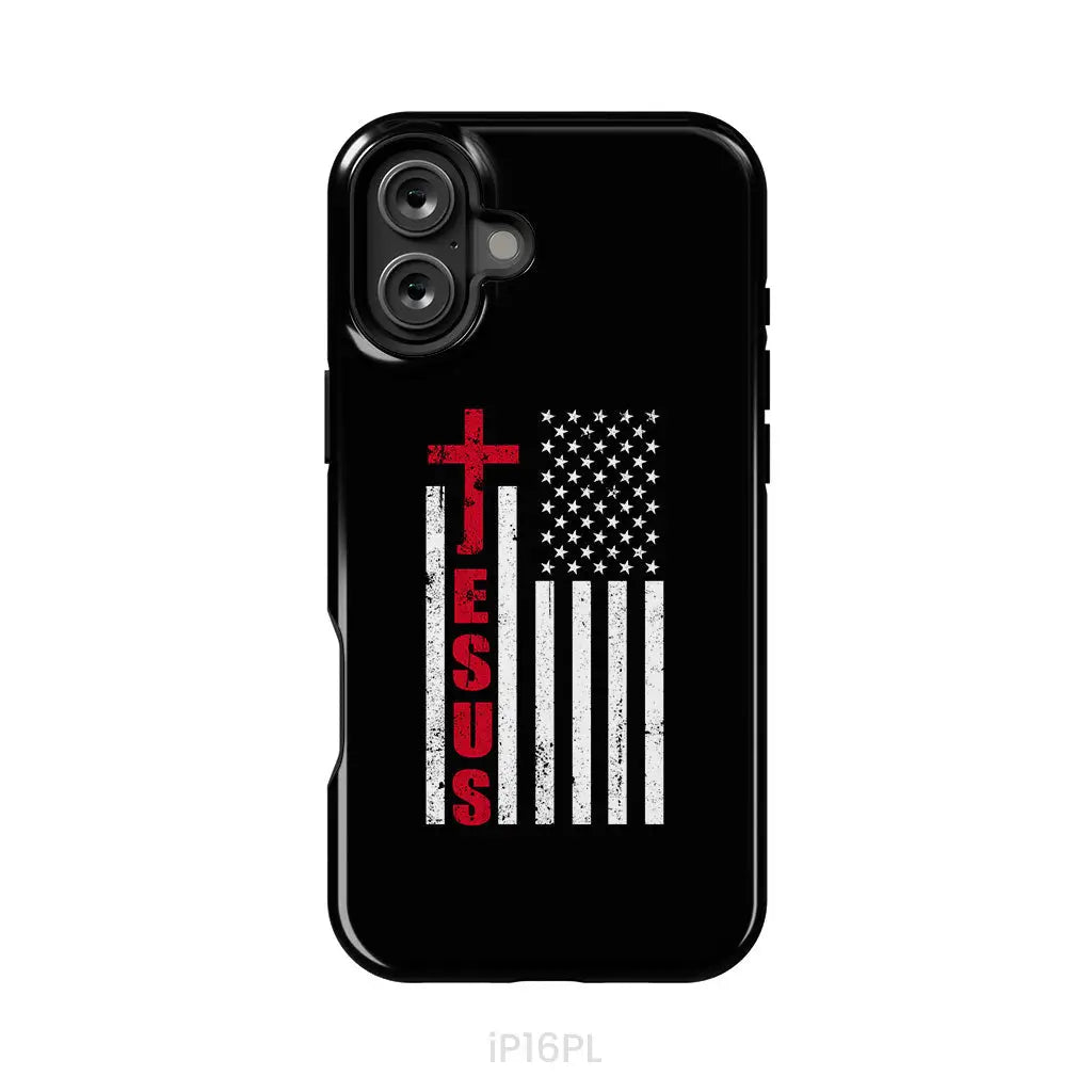 Patriotic phone cases: Jesus word cross with American flag Christian phone case