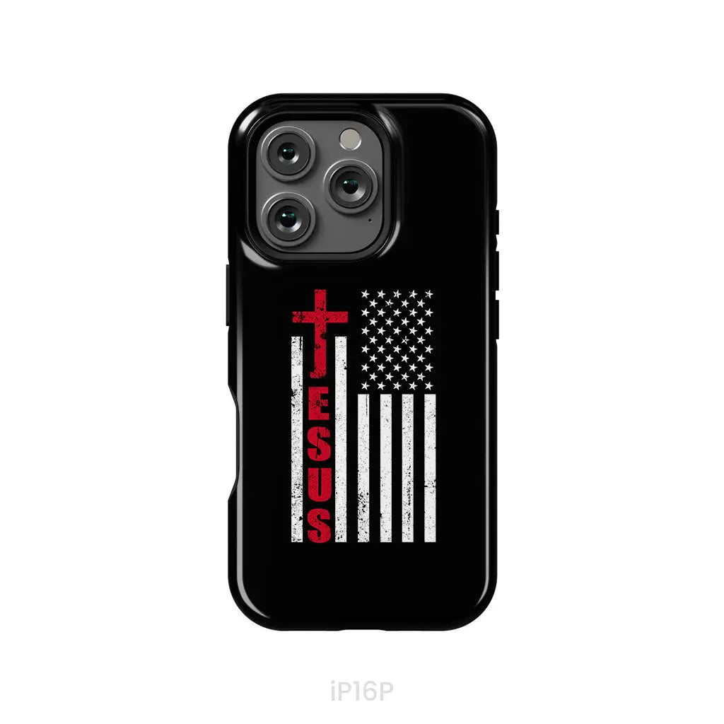 Patriotic phone cases: Jesus word cross with American flag Christian phone case