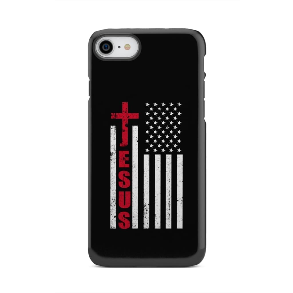 Patriotic phone cases: Jesus word cross with American flag Christian phone case