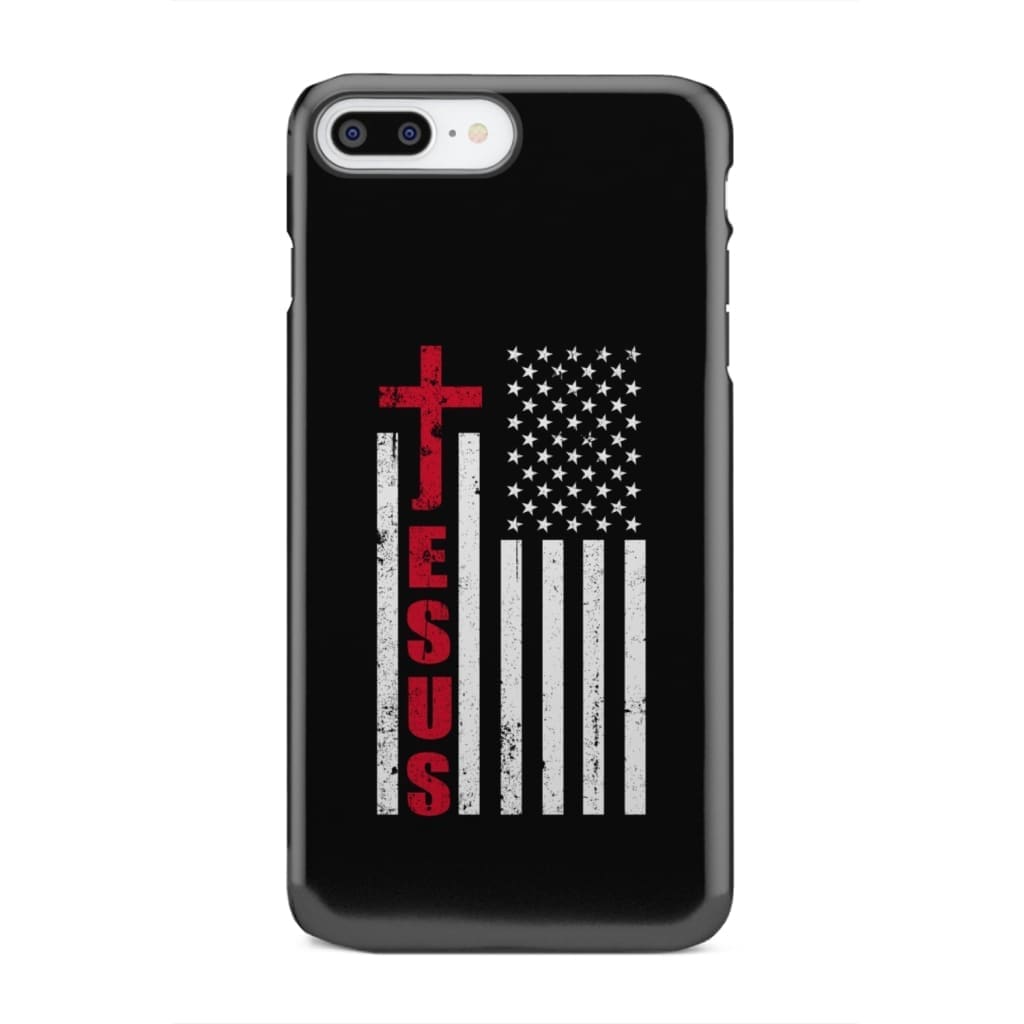 Patriotic phone cases: Jesus word cross with American flag Christian phone case