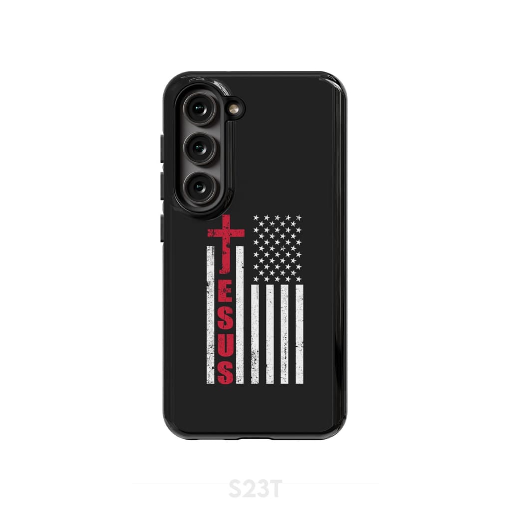 Patriotic phone cases: Jesus word cross with American flag Christian phone case