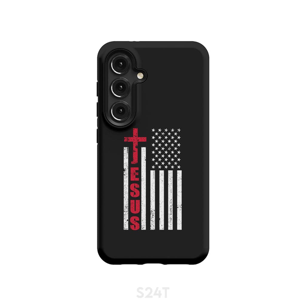 Patriotic phone cases: Jesus word cross with American flag Christian phone case