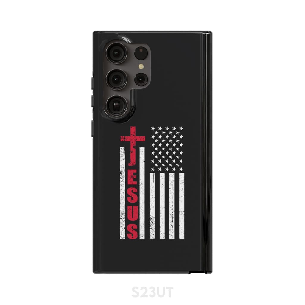 Patriotic phone cases: Jesus word cross with American flag Christian phone case