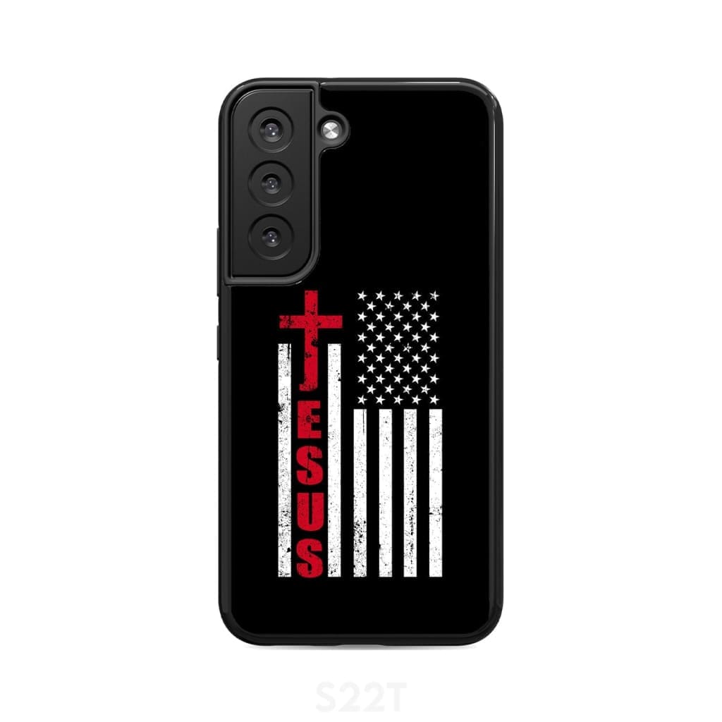 Patriotic phone cases: Jesus word cross with American flag Christian phone case