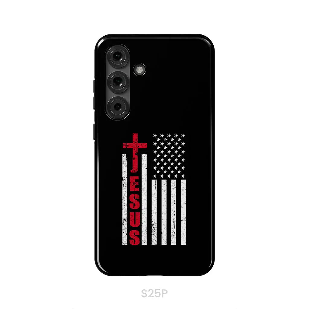 Patriotic phone cases: Jesus word cross with American flag Christian phone case